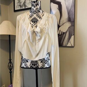 Jean-Paul GAULTIER FEMME Gathered Design 100% Silk Long Sleeve Blouse Sz 8